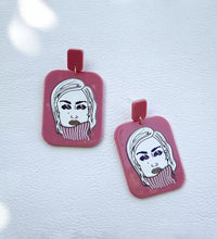 Red Square Acrylic Women Portrait Earring - aadiraabyaarushi