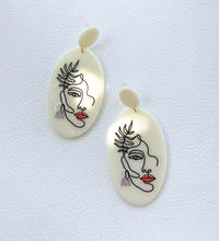 White Oval Acrylic Women Portrait Earring - aadiraabyaarushi