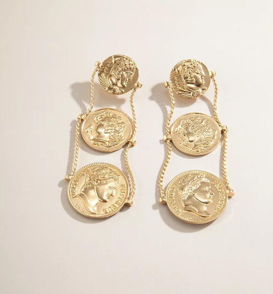Golden Coins Long Earrings - aadiraabyaarushi