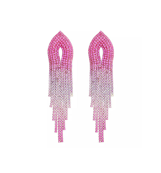 Pink Stone Studded Pointed Long Earrings - aadiraabyaarushi