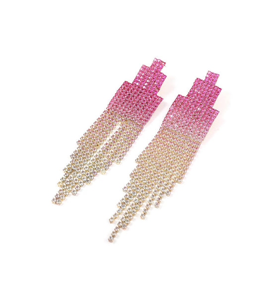 Pink Stone Studded Long Earrings - aadiraabyaarushi