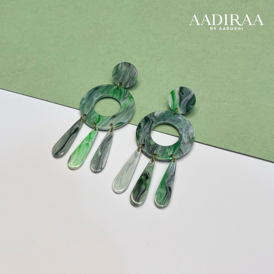 Long Green Acrylic Earrings - aadiraabyaarushi