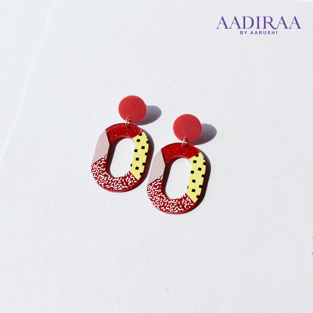 Red and Yellow Acrylic Earrings - aadiraabyaarushi
