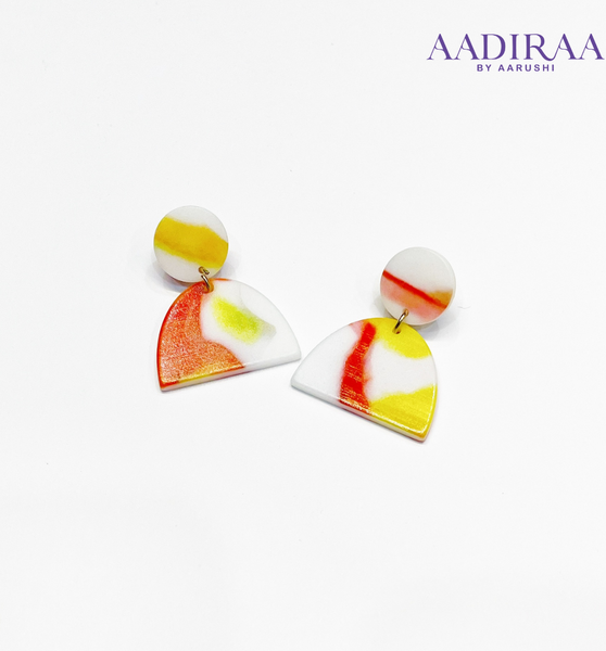 White and Red Small Polymer Clay Earrings - aadiraabyaarushi