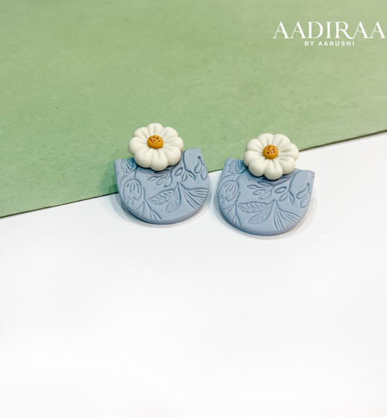 Floral Small Polymer Clay Earring (Blue) - aadiraabyaarushi