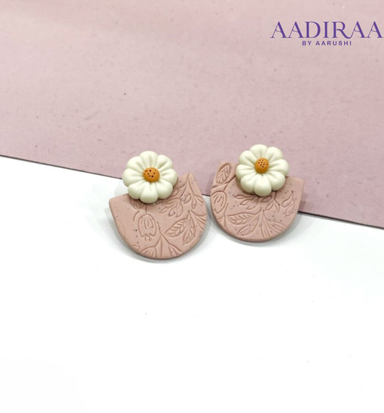 Floral Small Polymer Clay Earring (Peach) - aadiraabyaarushi