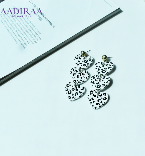 Leopard Printed Black and White Heart Earring - aadiraabyaarushi