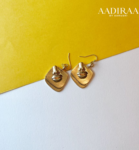 Small Golden Square Shaped Earring - aadiraabyaarushi